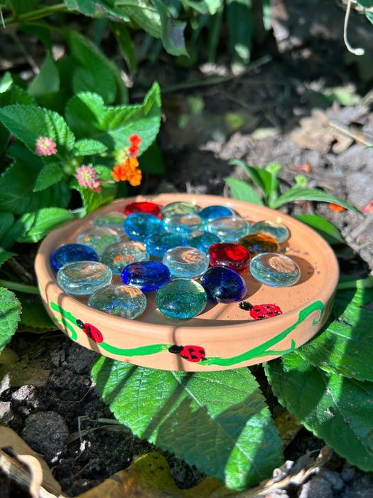 Butterfly Watering Station Hand Painted Terra Cotta Bee Waterer with Ladybug Design