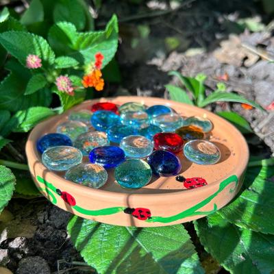 Butterfly Watering Station Hand Painted Terra Cotta Bee Waterer with Ladybug Design