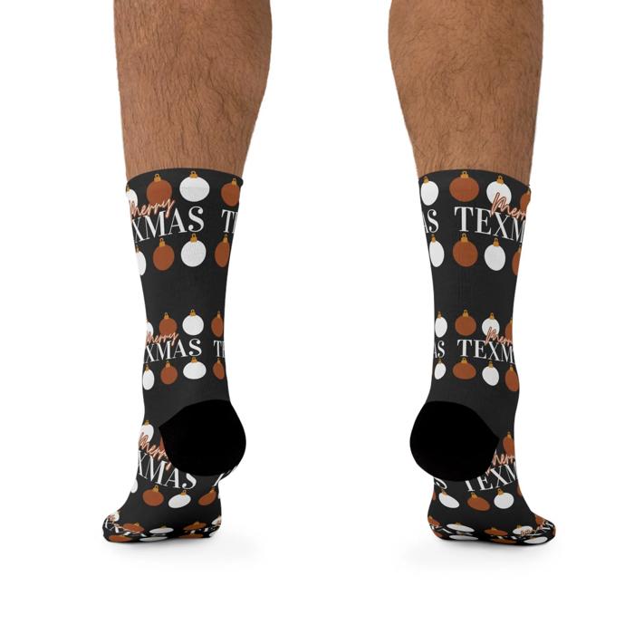 Longhorns Merry Texmas Socks, Super Soft UT Socks, Longhorn Fan Gift, Burnt Orange and White Socks