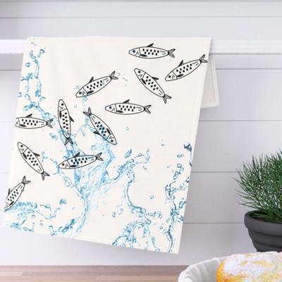 Fishes Tea Towel with Water Splash Design