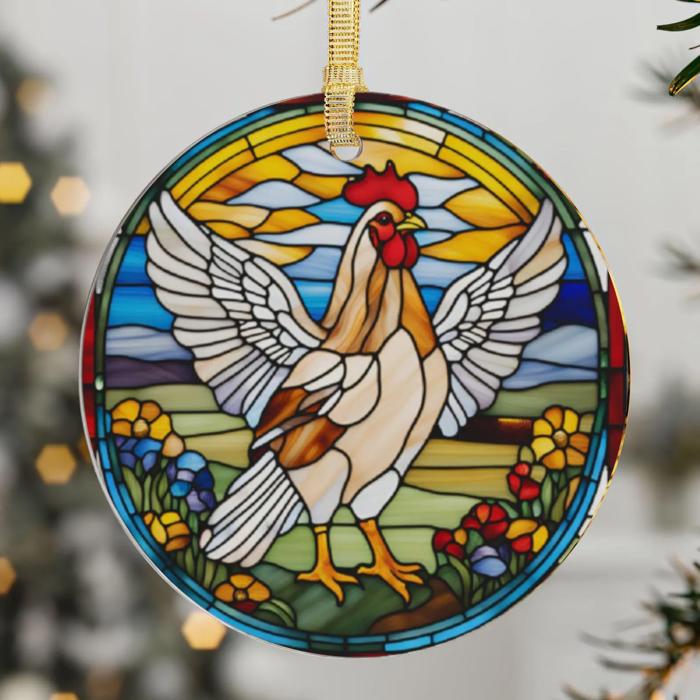 Chicken  Suncatcher Stained Glass Style Acrylic Ornament