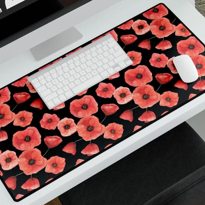 Red Watercolor Poppies Custom Desk Mat