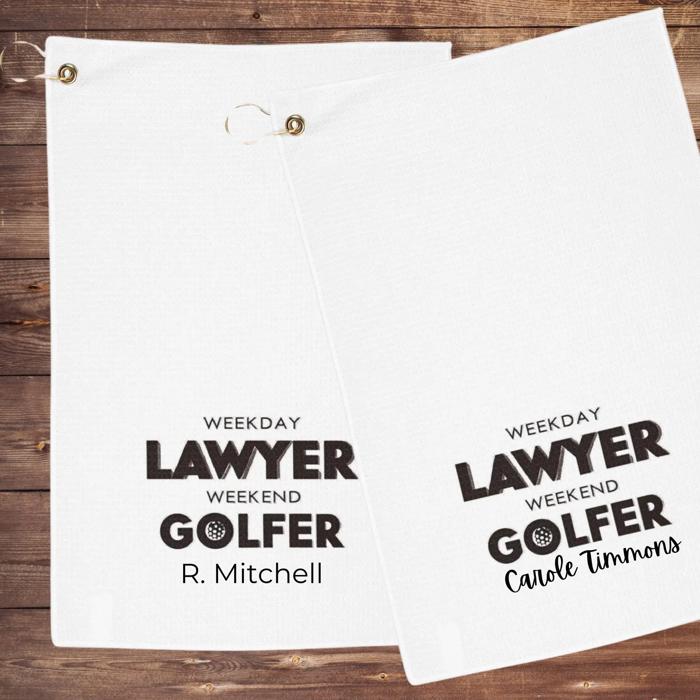 Lawyer Golf Fan Customizable Golf Towel, Custom Name or Initials Gift for Attorneys Judges Paralegals