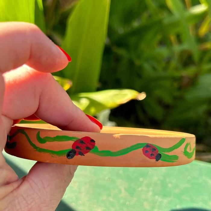 Butterfly Watering Station Hand Painted Terra Cotta Bee Waterer with Ladybug Design