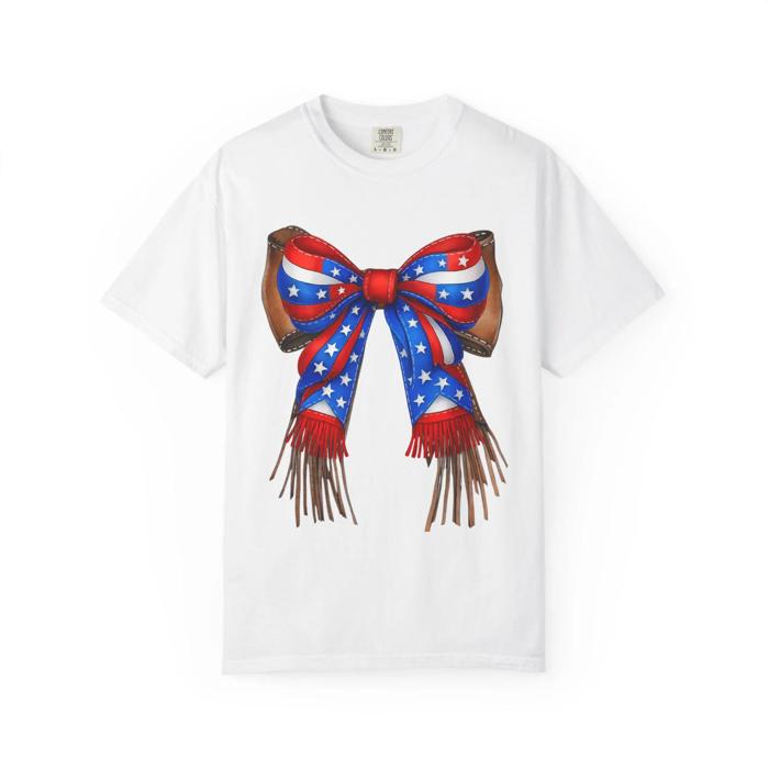 Western Leather-Look Patriotic Bow Comfort Colors Tee,