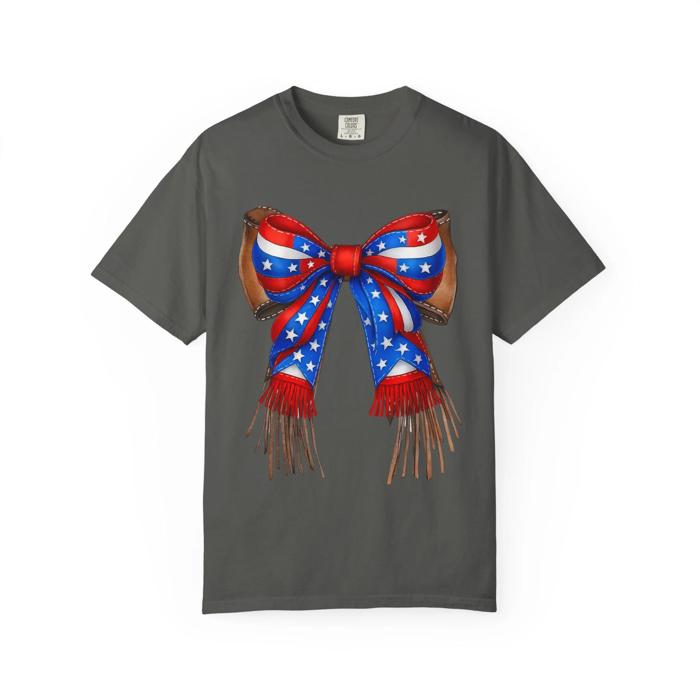 Western Leather-Look Patriotic Bow Comfort Colors Tee,