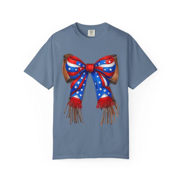 Western Leather-Look Patriotic Bow Comfort Colors Tee,