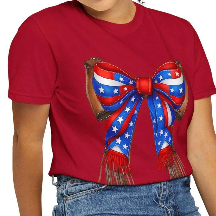 Western Leather-Look Patriotic Bow Comfort Colors Tee,