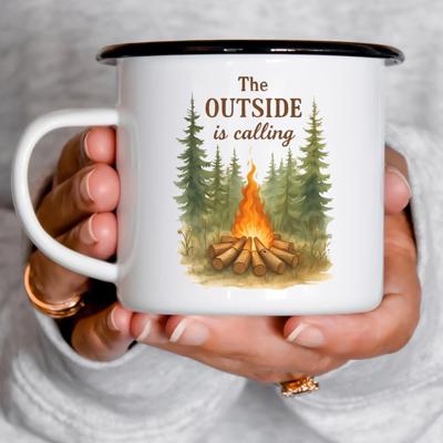 Campfire Forestcore Enamel Mug, Outdoor Lovers Unbreakable Coffee Cup