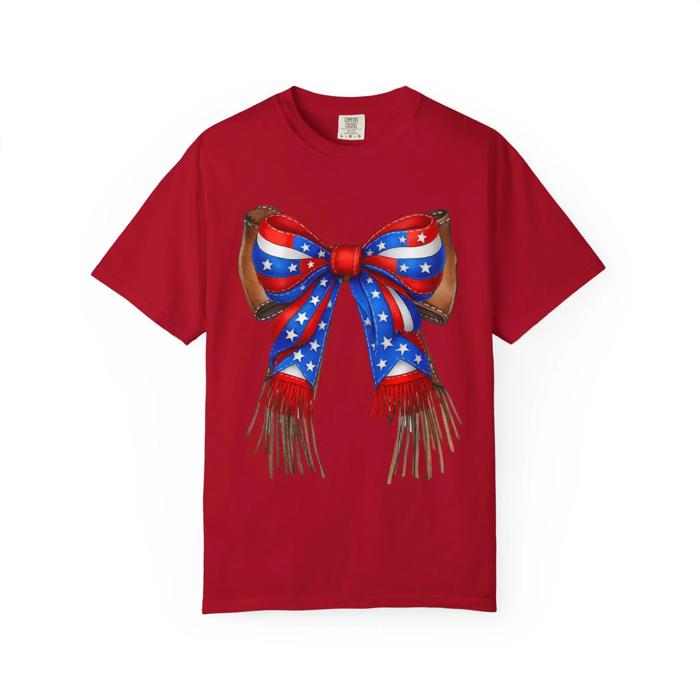 Western Leather-Look Patriotic Bow Comfort Colors Tee,