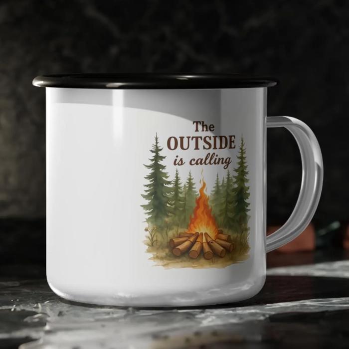 Campfire Forestcore Enamel Mug, Outdoor Lovers Unbreakable Coffee Cup