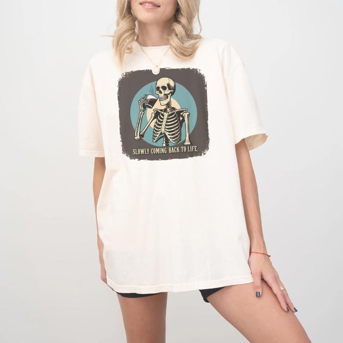 Skeleton Coffee Drinker Comfort Colors Tshirt for Caffeine Lovers