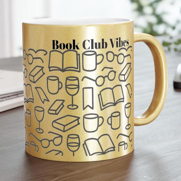 Book Club Vibes Metallic Gold or Silver Book Lover Coffee Cup