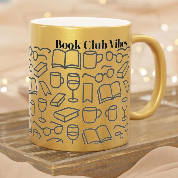 Book Club Vibes Metallic Gold or Silver Book Lover Coffee Cup