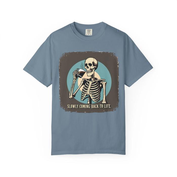 Skeleton Coffee Drinker Comfort Colors Tshirt for Caffeine Lovers