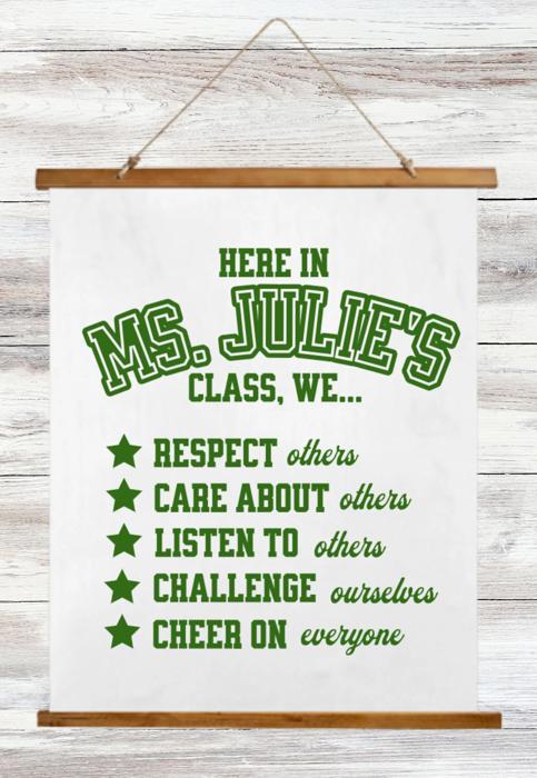 Custom Teacher Class Rules Wood Topped Wall Tapestry