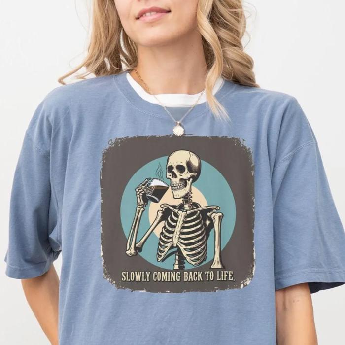 Skeleton Coffee Drinker Comfort Colors Tshirt for Caffeine Lovers