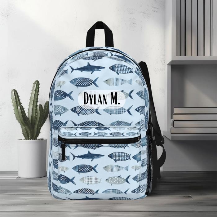 Cool Fish Pattern Personalized Blue Backpack