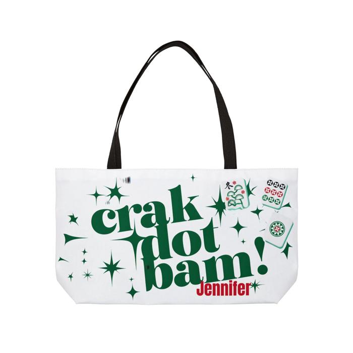 Mah Jongg Custom Carry Bag "Crak Dot Bam" for Tiles Racks Mat Card and Money Pouch