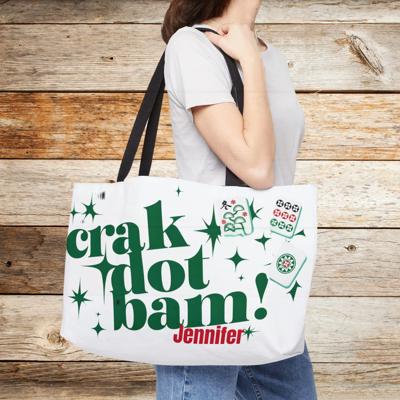 Mah Jongg Custom Carry Bag "Crak Dot Bam" for Tiles Racks Mat Card and Money Pouch