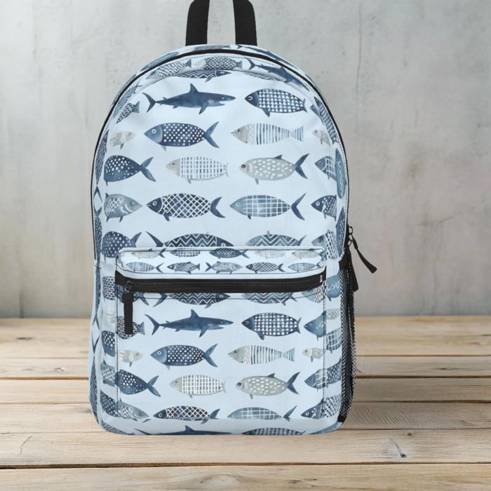 Cool Fish Pattern Personalized Blue Backpack