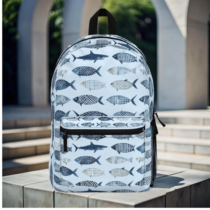 Cool Fish Pattern Personalized Blue Backpack