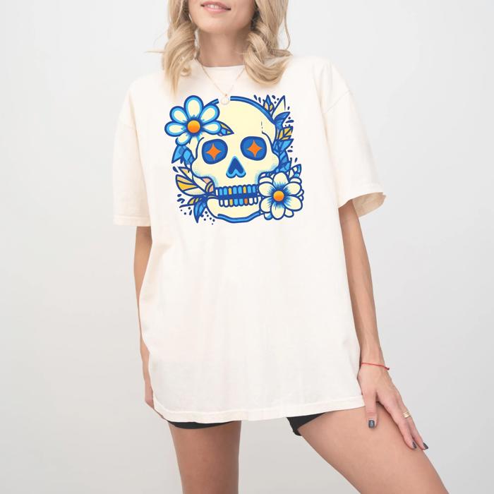 Girly Skull  Cute Halloween Comfort Colors Shirt,