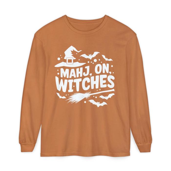 Mahjongg Halloween Comfort Colors Long Sleeve T-Shirt, Spooky Game Night Shirt for Mah Jong Players