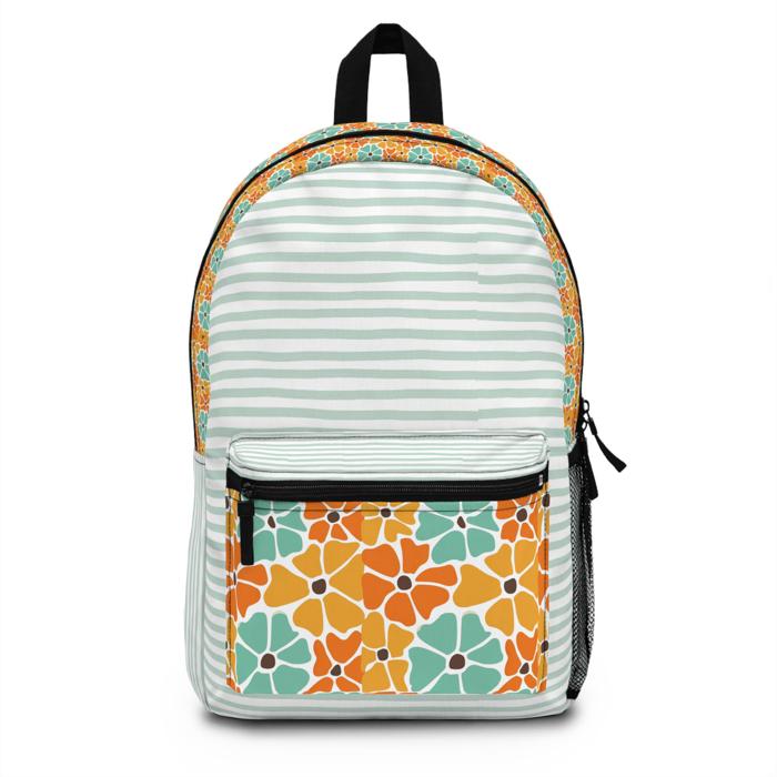 Boho Flowers and Stripes Custom Name Backpack