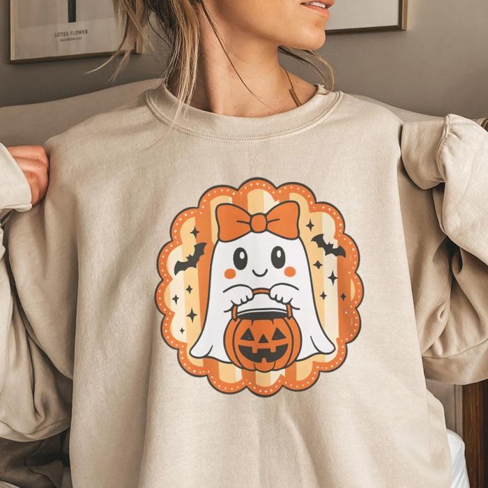 Girly Trick or Treat Ghost Sweatshirt
