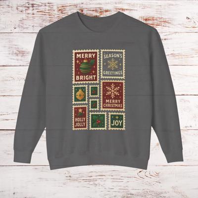 Christmas Postage Stamps Comfort Colors Vintage Style Sweatshirt