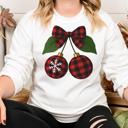  Coquette Christmas Cherries Sweatshirt, Winter Cute Bow Buffalo Plaid Design