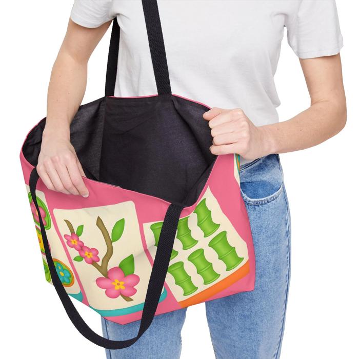 Big Tiles Mahjong Carry Bag, Mah Jongg Tote for Tiles Racks Cards and Coins, Mahj Hostess Gift Idea