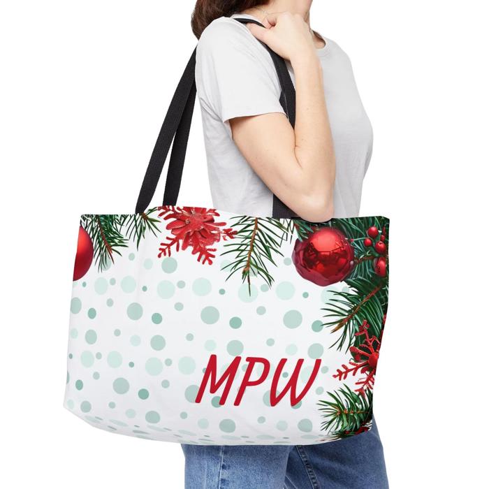 Christmas Carry Bag, Holiday Garland Tote, Xmas Hostess Gift Gear Bag