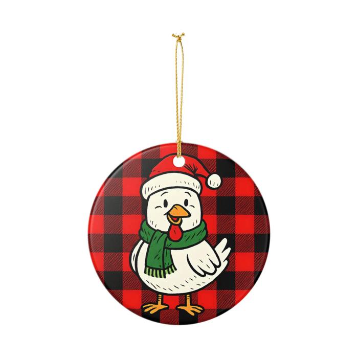 Chicken Lovers Christmas Ornament, Personalized Buffalo Plaid Farm Animal Keepsake Gift