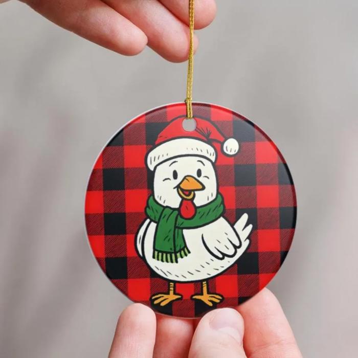 Chicken Lovers Christmas Ornament, Personalized Buffalo Plaid Farm Animal Keepsake Gift