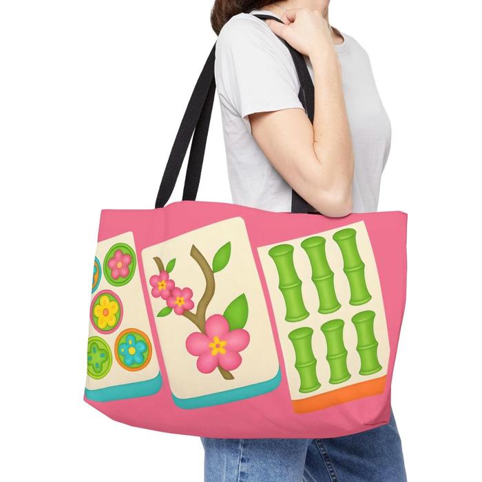 Big Tiles Mahjong Carry Bag, Mah Jongg Tote for Tiles Racks Cards and Coins, Mahj Hostess Gift Idea