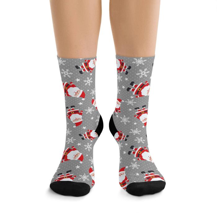 Santa Cute Christmas Socks, Recycled Poly Socks for Xmas Party Outfits