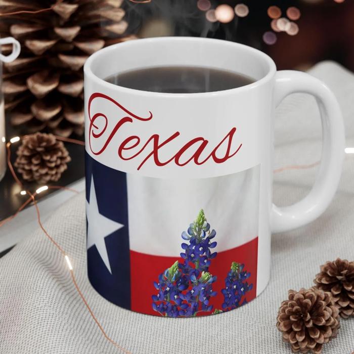 Texas Flag Ceramic Mug, Gift for Texan Coffee Lovers or Gardeners