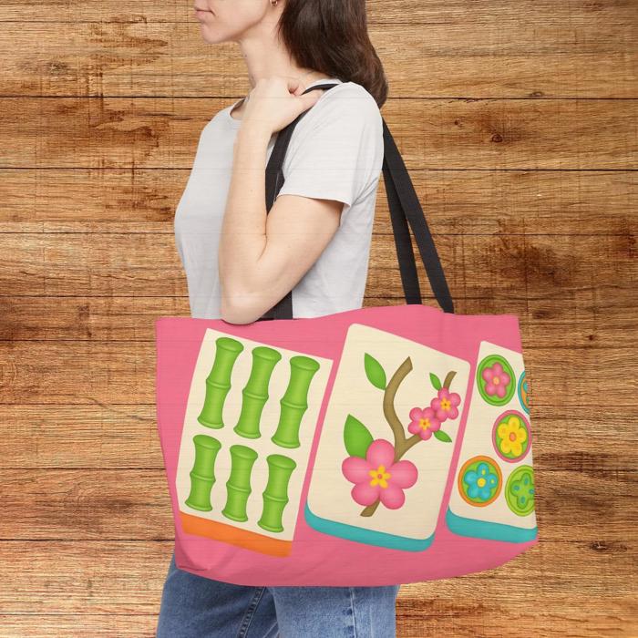 Big Tiles Mahjong Carry Bag, Mah Jongg Tote for Tiles Racks Cards and Coins, Mahj Hostess Gift Idea