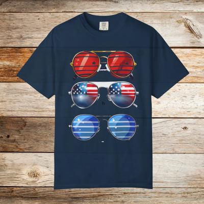 Patriotic Sunglasses July 4 Party Tshirt