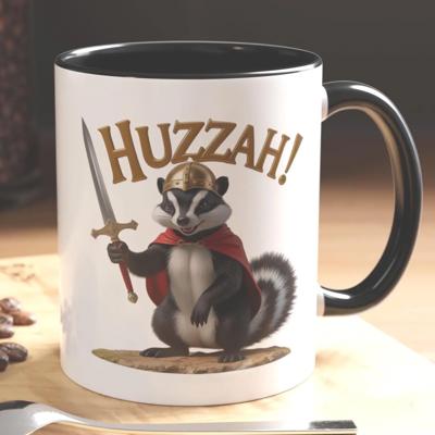 Funny Skunk Knight Accent Coffee Mug, Coffee Lovers Medieval Ceramic Cup, Quirky Gift for Role Playing Fans and Small Mammal Lovers