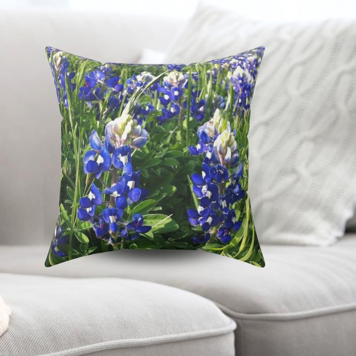 Texas Bluebonnets Lumbar or Square Throw Pillow