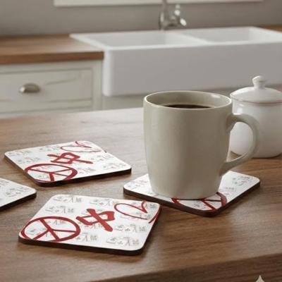 Peace Mahjong Love Hardboard Coasters with Cork Bottom (Set of 4), Tile Game Players Gift