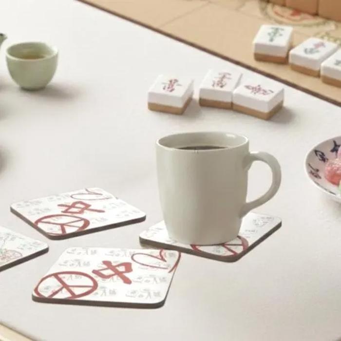 Peace Mahjong Love Hardboard Coasters with Cork Bottom (Set of 4), Tile Game Players Gift
