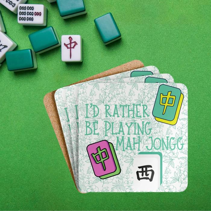 Peace Mahjong Love Hardboard Coasters with Cork Bottom (Set of 4), Tile Game Players Gift
