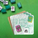 Green Peace Mahjong Love Hardboard Coasters with Cork Bottom (Set of 4), Tile Game Players Gift