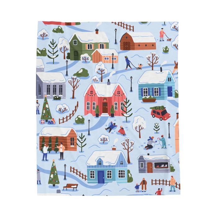 Snowy Village Mink Plush Blanket, Christmas or Hanukkah Gift, Super Soft Throw