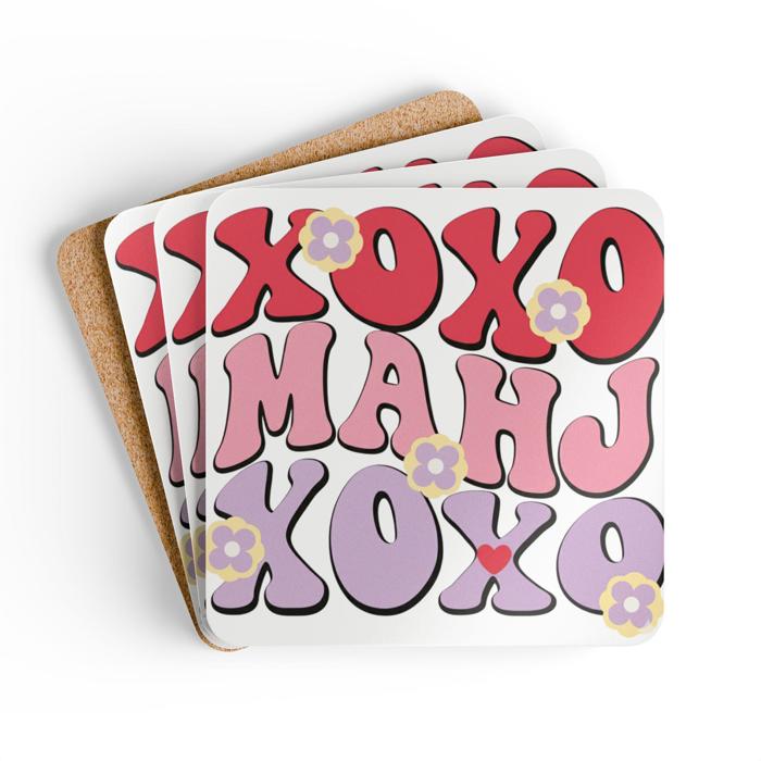 Peace Mahjong Love Hardboard Coasters with Cork Bottom (Set of 4), Tile Game Players Gift