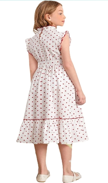Girls Polka Dot Cotton Dress – Red & White